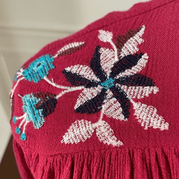 Free People Te Amo Red Embroidered Babydoll Mini Dress Sz Large - Picture 9 of 15